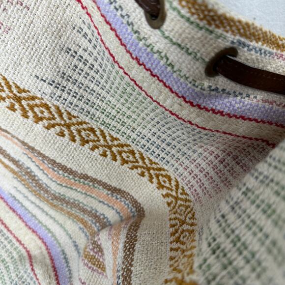 Lovestitch Tan Multicolor Striped Canvas Boho Bag Drawstring Snap Closure - Picture 11 of 16